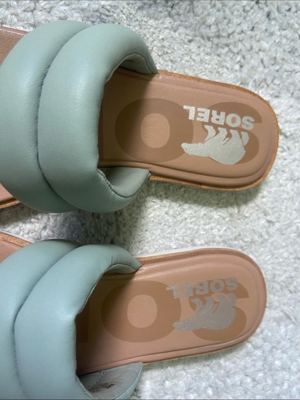 Sorel Ella II Puff Slide Two-Strap Slide Sandals in Sage and Cream - Picture 5 of 9
